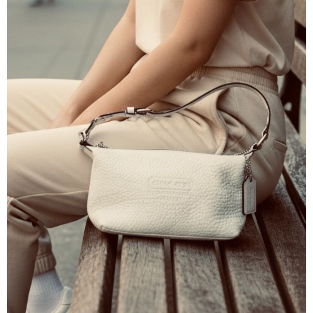 Coach White Pebbled Leather Baguette | Silver Hardware | Classic 1941 Design